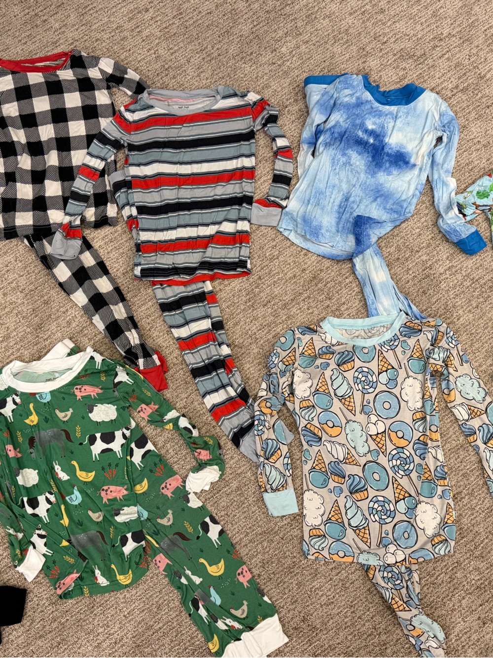 Little Sleepies Kids Pajama Set Pack - Green, Blue, Red, Black, Gray